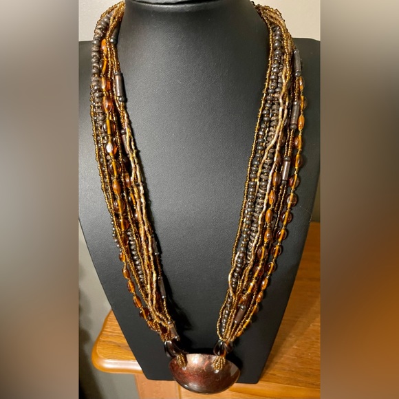 Multi Strand Brown Beaded Necklace - Picture 5 of 6
